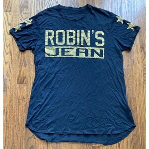 Robin's Jean Mens T Shirt Size 4XL Oversized Gold Glitter Spellout Black Logo